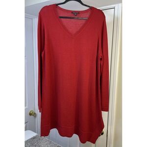 Eileen Fisher Women Red 100% Merino Wool Italian Yarn L/S Sweater Dress size XL.